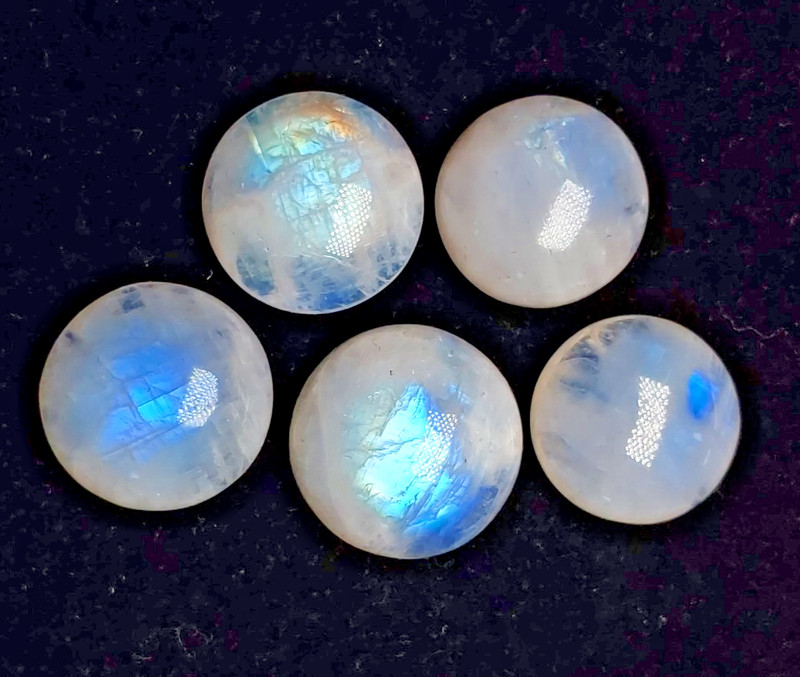 Natural AAA Rainbow Moonstone Cabochan Nice Blue Fire Gems Lot. 18-20 MM gallery