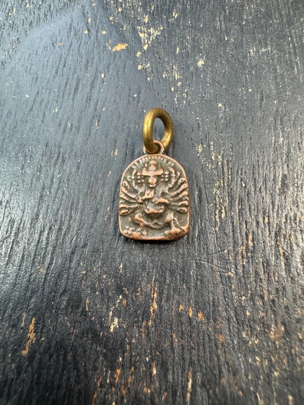 Mini Tibetan Amulet Pendant – Wrathful Deity Protective Charm, Vintage Brass