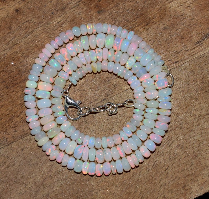 16"Natural Ethiopian Opal Wello Fire Opal Gemstone Beads Necklace AF500 gallery