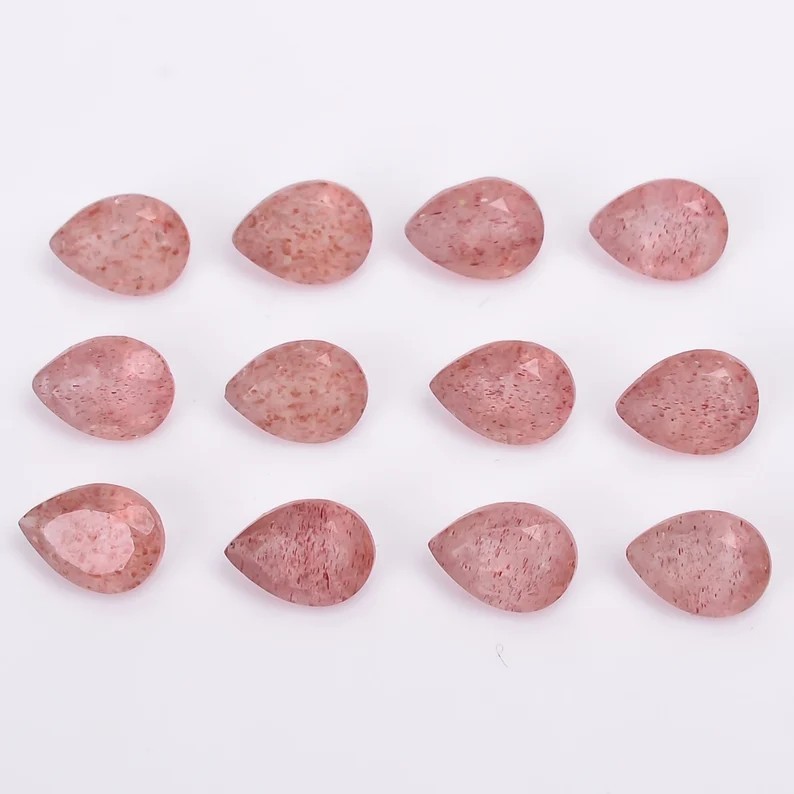 Natural Pink Strawberry Quartz Pear Faceted Cut 6x9mm To 20x25mm Loose Gemstone