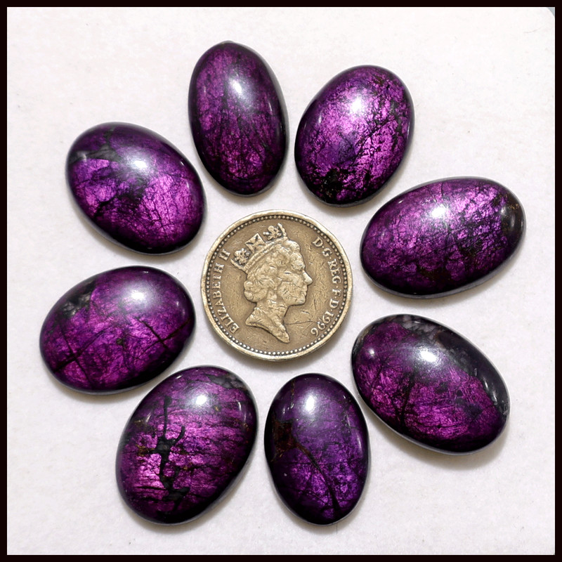 Rich Purple 8 PC Natural Purpurite AAA Grade 22mm-26mm Oval Cabochon Gemstones