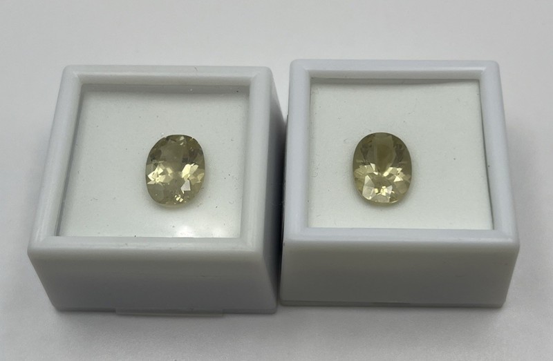 Two Irradiated Lemon Quartz 4.6 Carat 14 X 10 Faceted Oval Stones