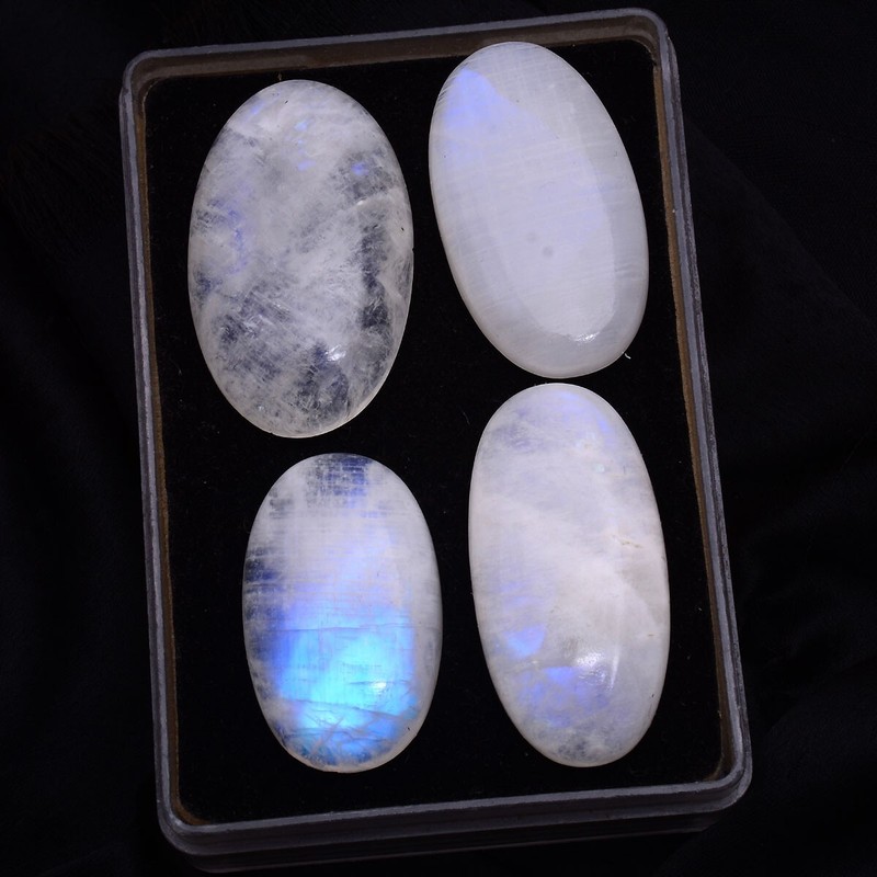4 Pcs Natural Moonstone 32mm-39mm Oval Cabochon Blue Fire Glossy Loose Gemstones gallery