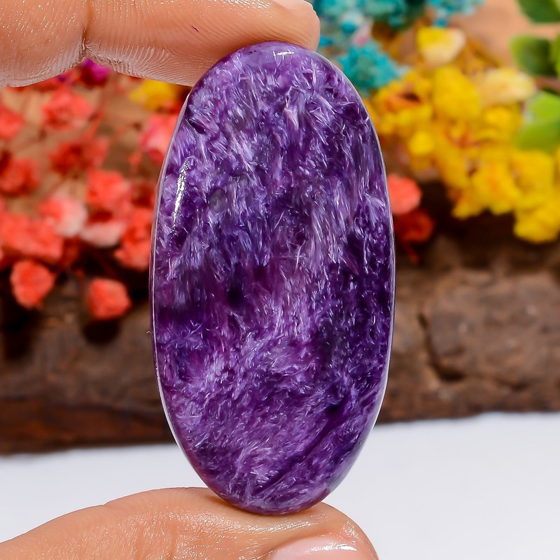 53 Ct. Natural Oval Charoite Spiritual Cabochon Loose Gemstone 48X24X4 mm