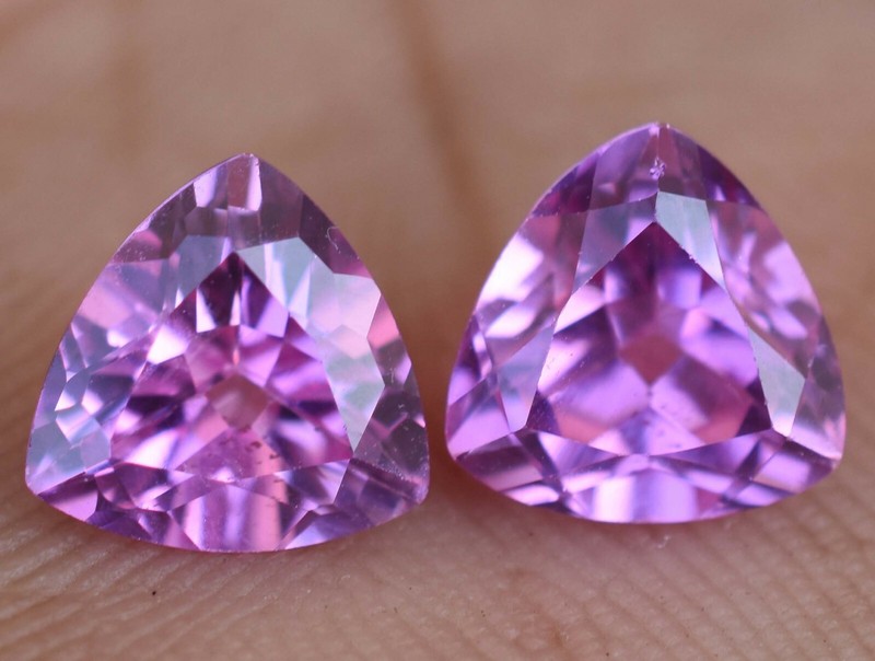 2.95 Ct Pair of Natural Mogok Pink Ruby Trillion Certified AAA+ Treated Gemstone gallery