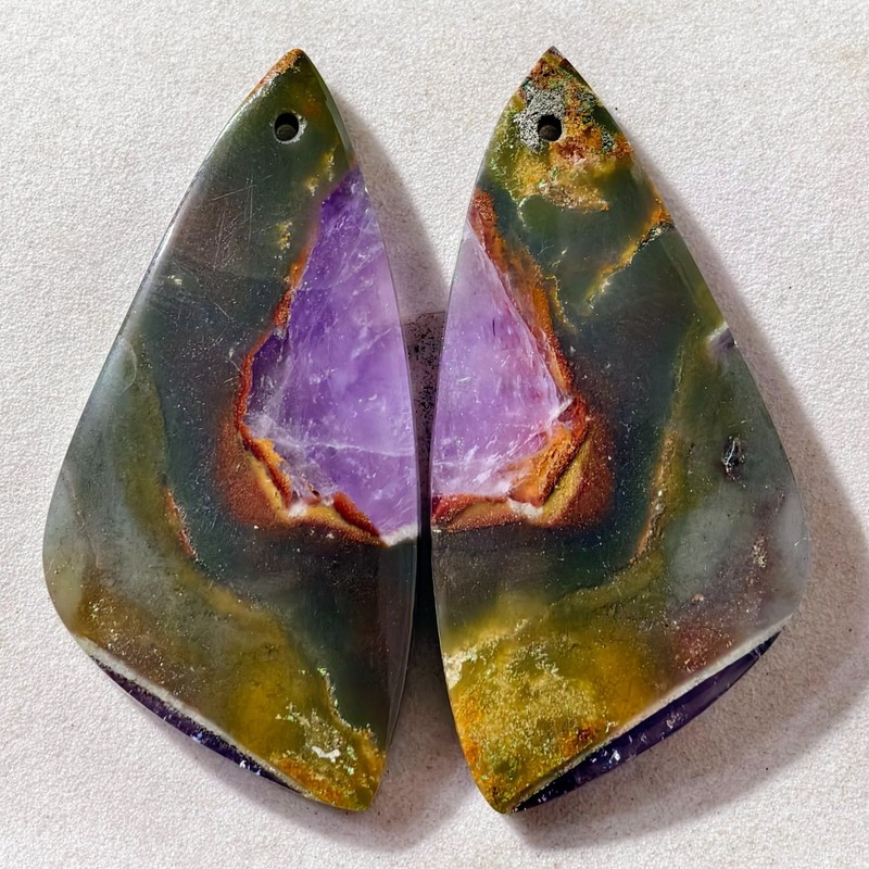 50 Cts Natural Amethyst Drilled Pair Cabochon Gemstone For Earrings 38.6×19.3 MM