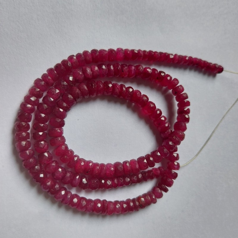 104 Ct 3 to 5 MM Natural Faceted Top Pink Ruby Roundel Shape 16 Inch Necklace gallery