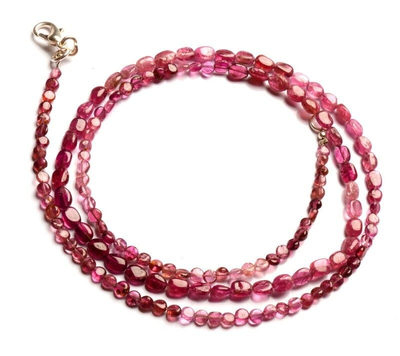 Natural Pink Tourmaline Gem 3 to 5 mm Size Smooth Nugget Beads Necklace 23" gallery