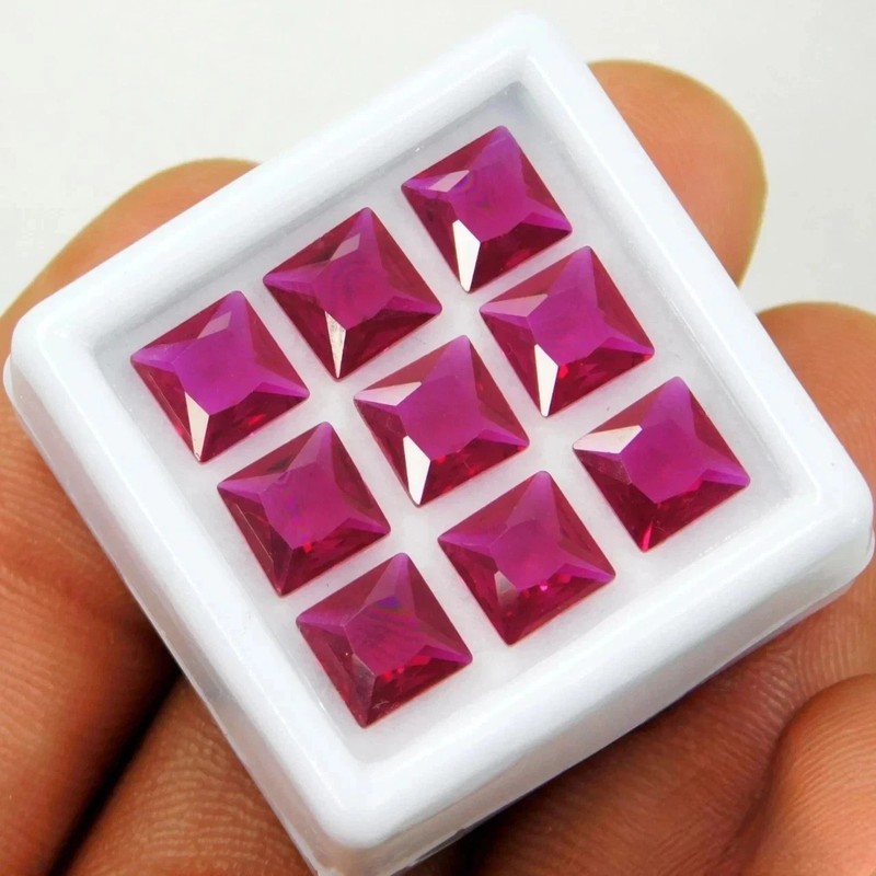 Princess Cut 7-9 Pcs Natural Red Ruby 70 Ct Burma Certified Loose Gemstone Lot