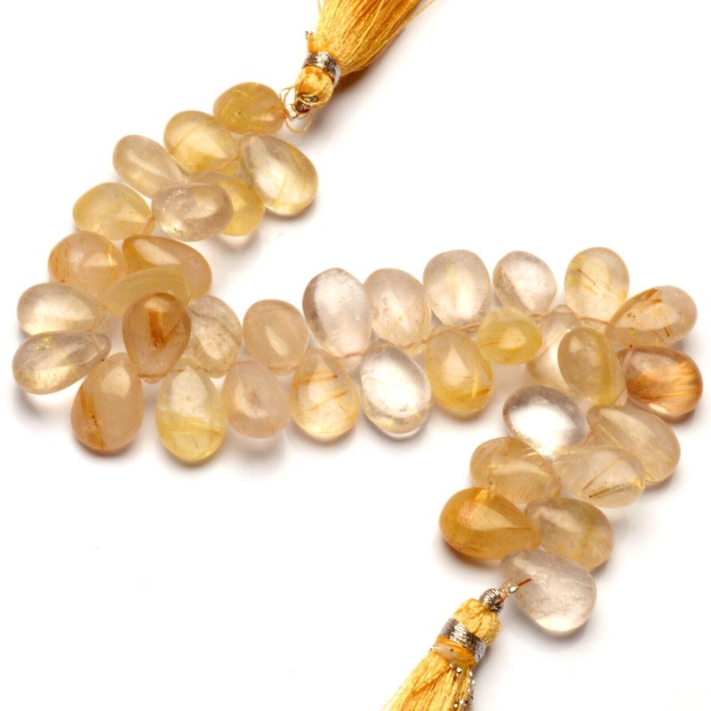 Golden Rutile Quartz Gem 14x10 mm Approx. Size Smooth Pear Shape Beads 7" Strand gallery