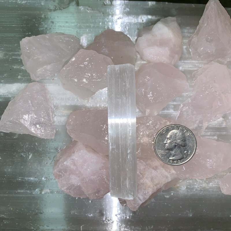 ROSE AMETHYST ROUGH, CHARGED 1000 CARAT LOT + A FREE SELENITE CHARGING STICK