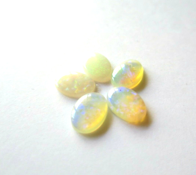 SET OF 5 SOLID WHITE OPAL LOOSE STONES 6 x 4 MM OVAL BLUE, GREEN, ORANGE gallery