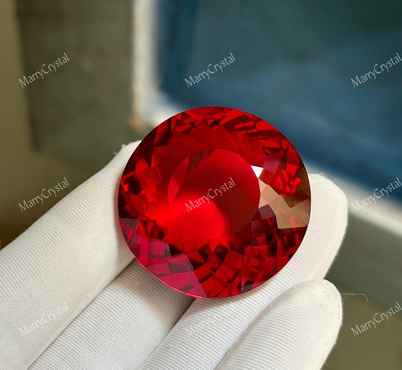 85 CT Red Topaz Color Glass 32x16mm: Round Cut for Jewelry, Decor Loose Gemstone gallery