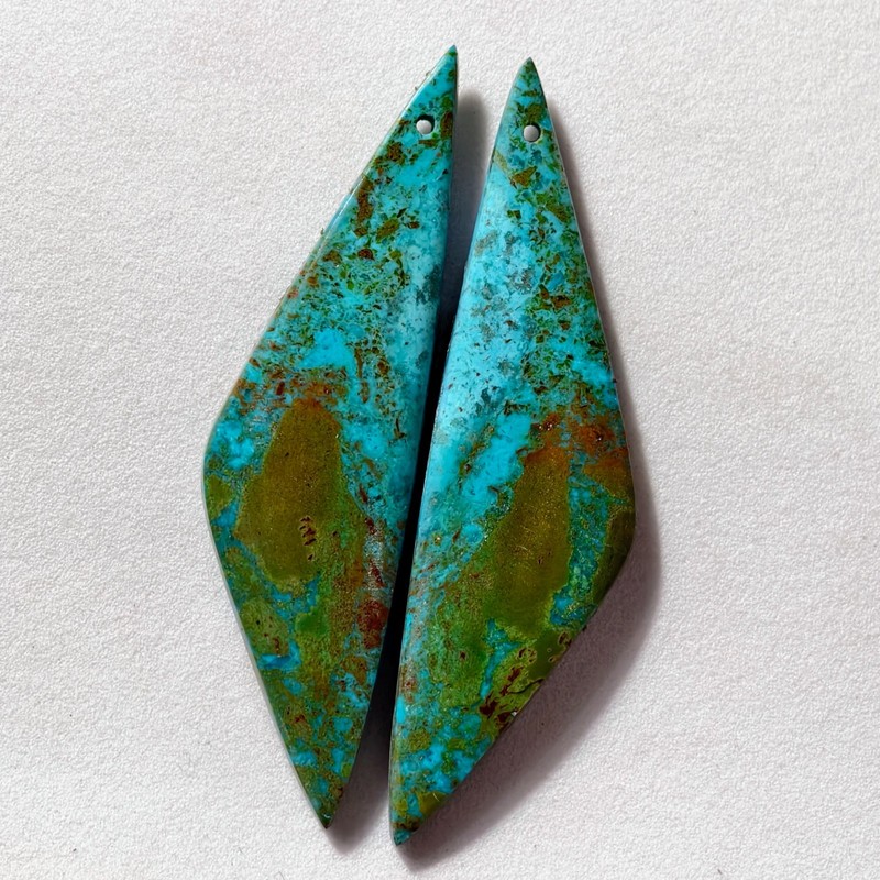 28 Cts Natural Chrysocolla Drilled Pair Cabochon Gemstone 49.9 X 13.4 MM gallery