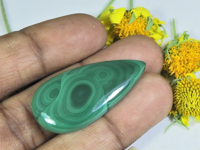AA++ Natural Green Malachite Pear Cabochon Loose Gemstone 19X38X05MM 42Cts. g648 gallery