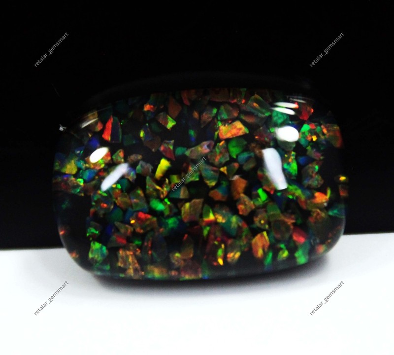 15 Ct Natural Australian Fire Opal Cushion Doublet Black Shin Gemstone Certified gallery