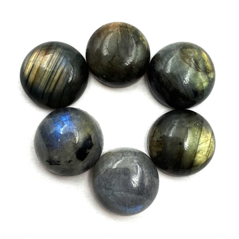 Natural Labradorite Round Cabochon Loose Gemstone Lot 6 Pcs 14 MM 65 CT