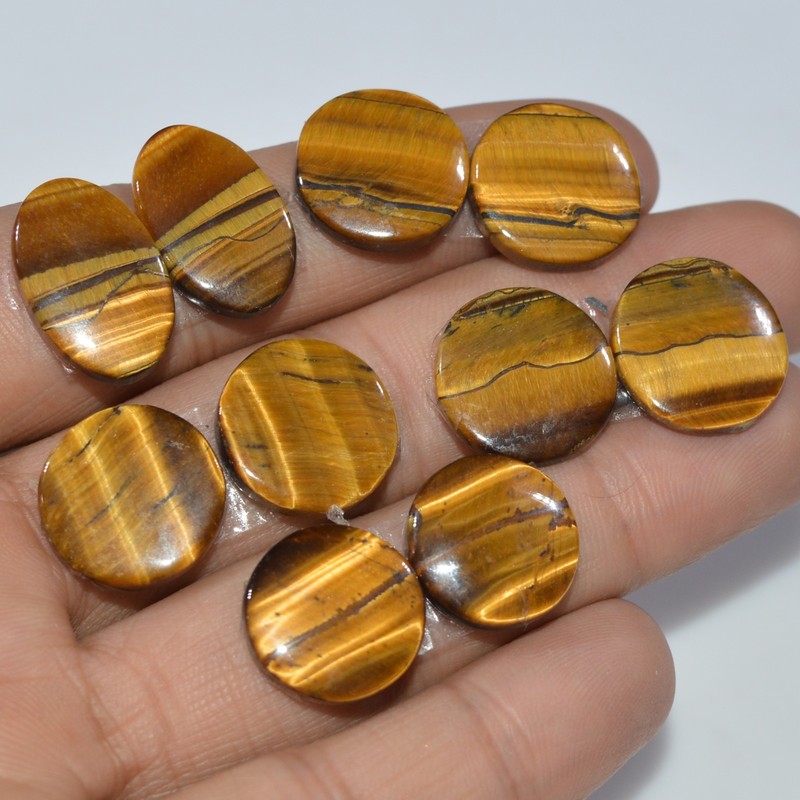 5 Pairs 96 Cts Natural Yellow Tiger Eye Cabochon Gemstone 19X10 14X14mm #17147