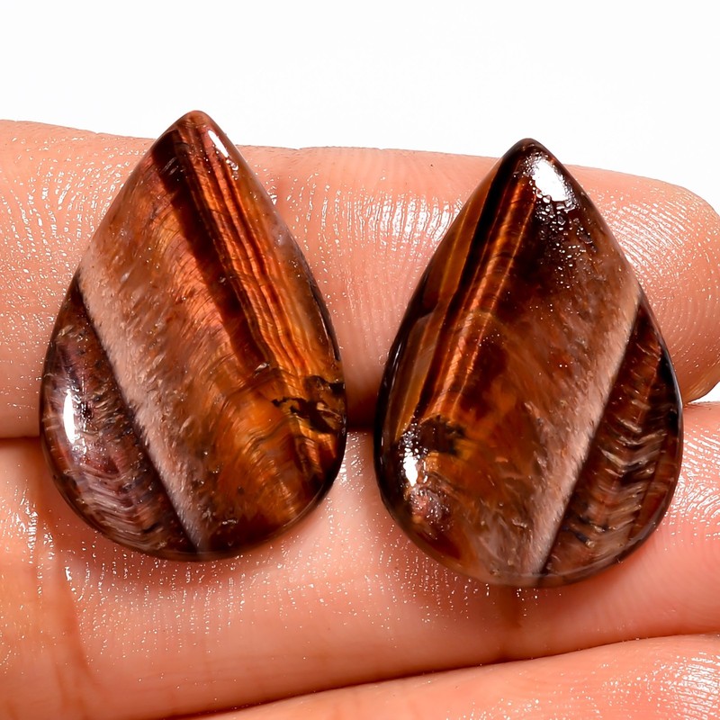 19 Ct Natural Red Tiger Eye Pear Shape Cabochon Loose Gemstone Pair 23X15X3 mm