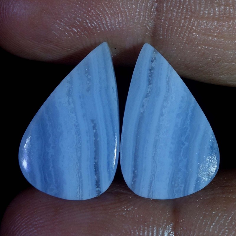 20.00 Carat Natural African Blue Lace Agate Pair Loose Gemstone Earrings Supply