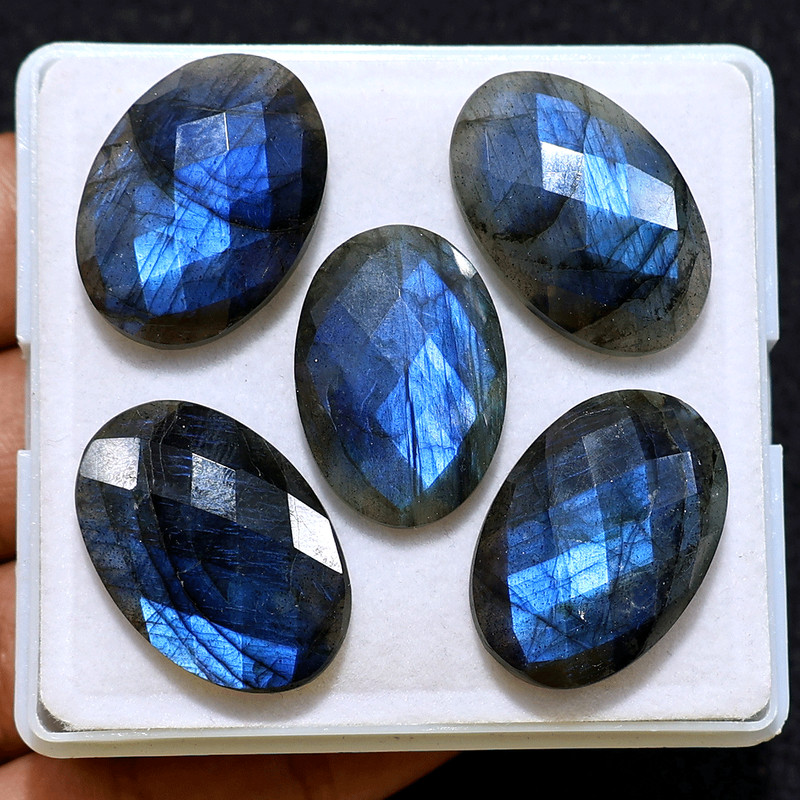 Indigo Pulse~ 5 PC Natural Labradorite Hi-Grade 24mm-26mm Faceted Cut Gemstones