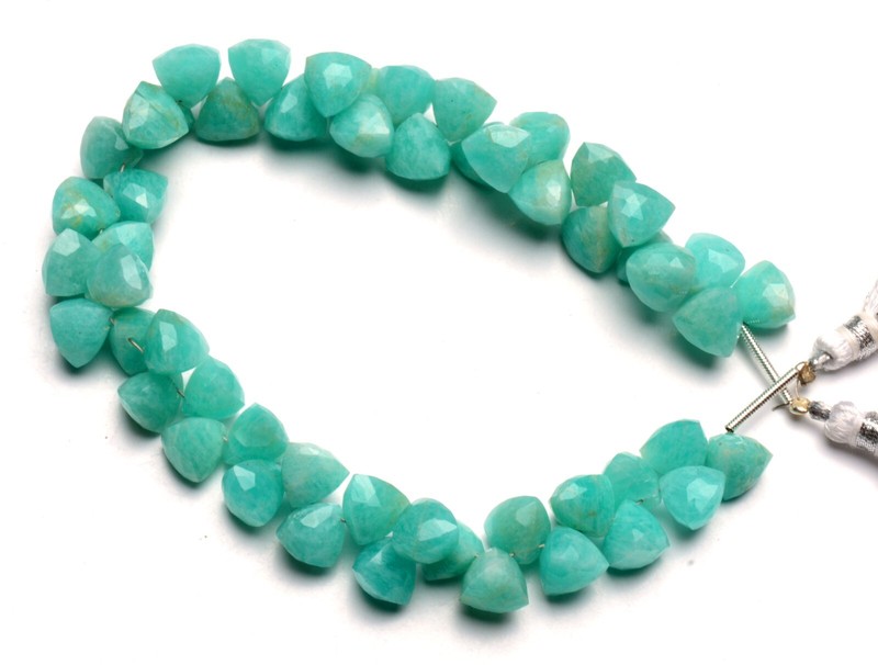 Natural Amazonite Gem 8 to9mm Size Faceted Trillion Shape Briolette Beads 9" gallery