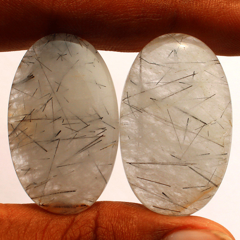 6 Pcs Natural Tourmaline Rutile Quartz 35mm-42.5mm Oval Cabochon Gemstones Lot gallery