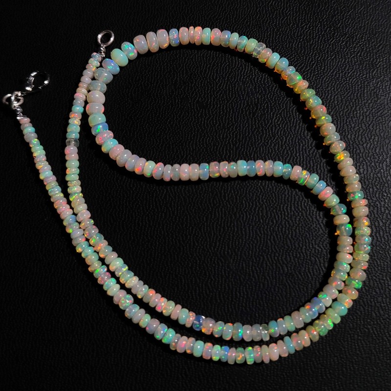 Rainbow Fire Opal Gems 3.5-5 mm Rondelle Smooth Beads Necklace 19 Inch