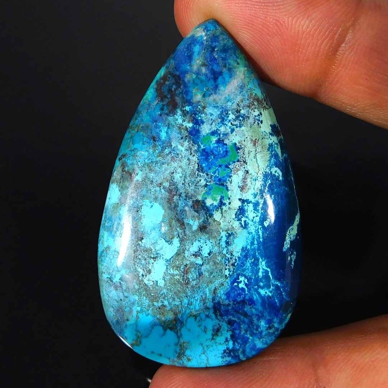 Natural Unique Azurite Shattuckite Pear Cabochon Loose Gemstone 68.15Cts.