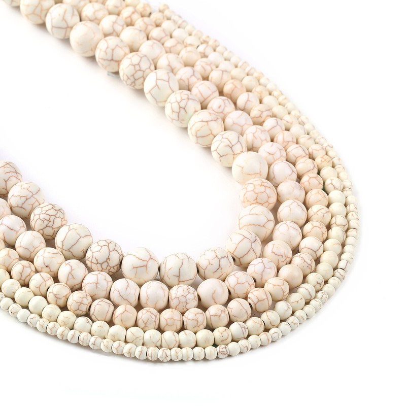 Synthetic White Turquoises Beads 4 6 8 10 12mm Round Bead 15″ Full Strand 103041
