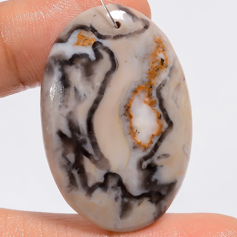 Natural Porcelain Jasper Oval Cabochon Drilled Gemstone 43.5 Ct 38X25X5mm A33062