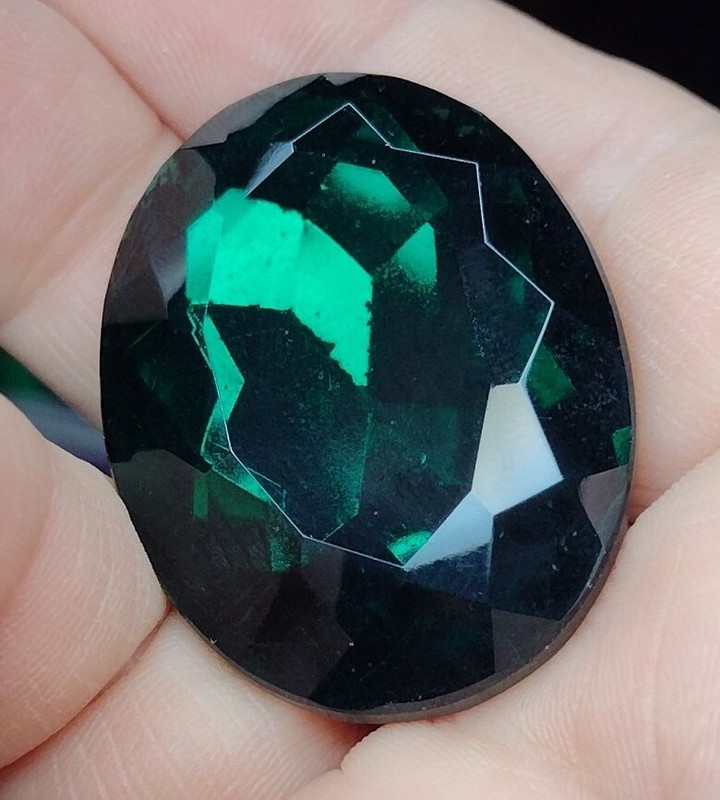 Gemstone large vintage foiled oval Emerald glass 1 1/2 inches
