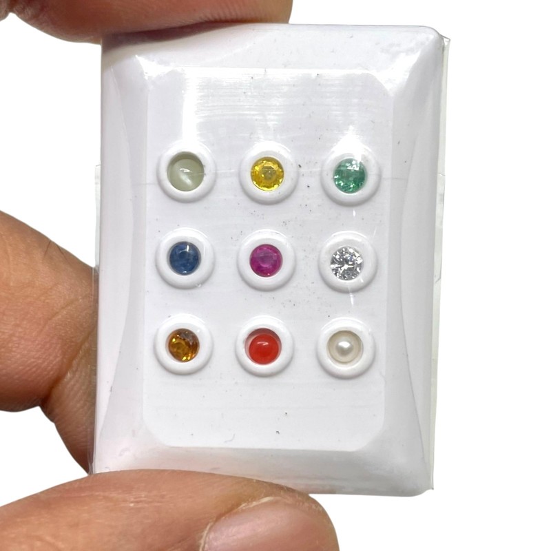 9 Pcs Natural Navratna Gemstone Set 2.5mm -Emerald, Ruby, Sapphire, Coral & more