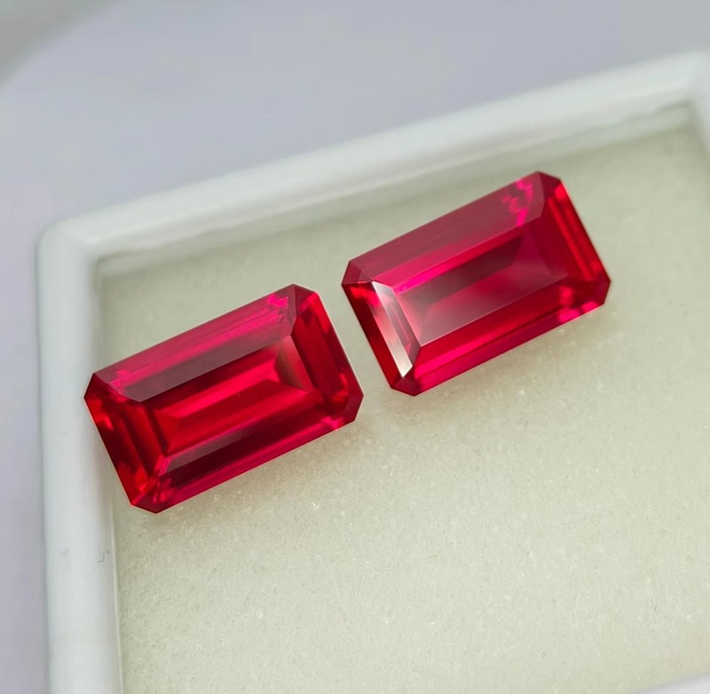 Precision Cut, Natural Pink Ruby Pair: 16.20 ct Emerald Cut Jewelry Gemstones gallery