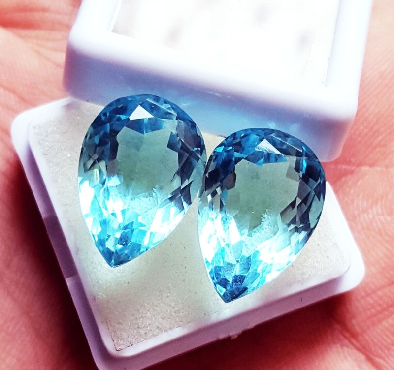 10 to 12 Ct Aquamarine Pear Shape Pair Loose Gemstone Certified R718