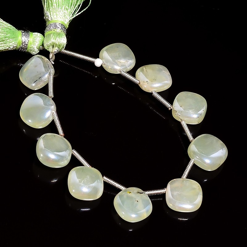 Natural Prehnite Gemstone Heart Shape Smooth Beads 10X10X4 mm Strand 4″ E-560