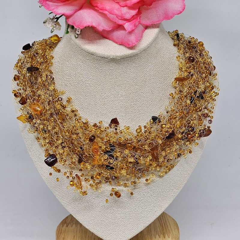 Artisan NATURAL BALTIC AMBER & Seed Bead Air Choker Necklace 20'' gallery