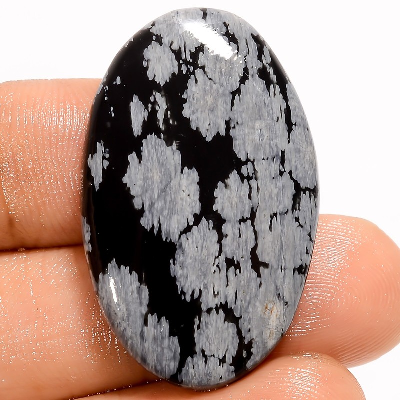 Natural Snowflake Obsidian Oval Shape Cabochon Gemstone 28.5 Ct 33X20X5mm UG2165
