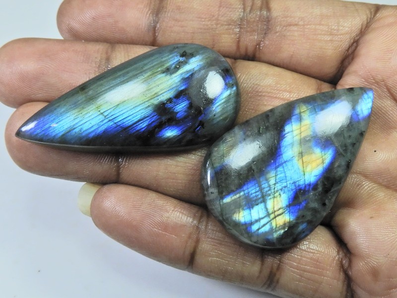 47-50 MM Natural Labradorite Multi Pear Cabochon Loose Gemstone 2 Pcs Lot