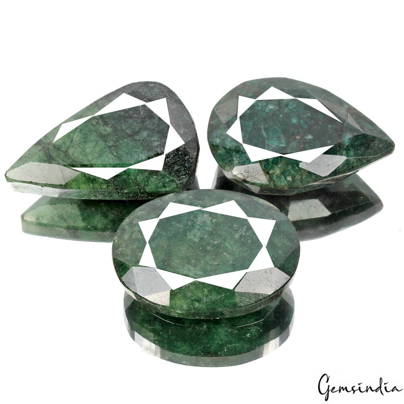 660 Cts/3 Pcs Natural Green Emerald Mix Cut 48-55mm Wholesale Gems Lot, Brazil