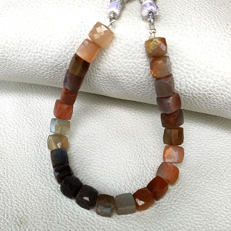Multicolor Moonstone 7.5mm Faceted Cube Bead 7 Inch Strand Natural India Gems gallery