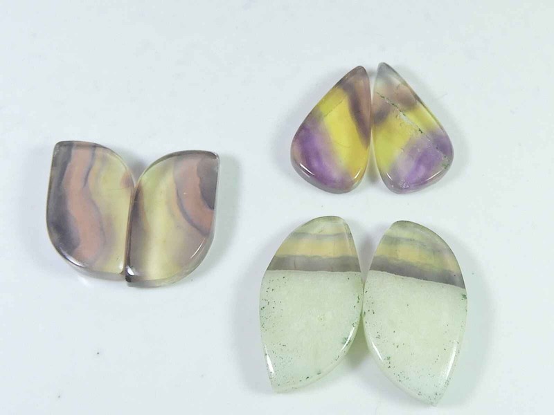 24-30MM Fluorite Matched Pair 3Pcs Fancy Cabochon Crytsal for Earring Making