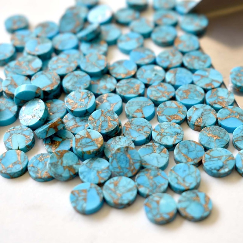 Natural Blue Copper Turquoise Round Bothside Flatback 8mm To 25mm Gemstone