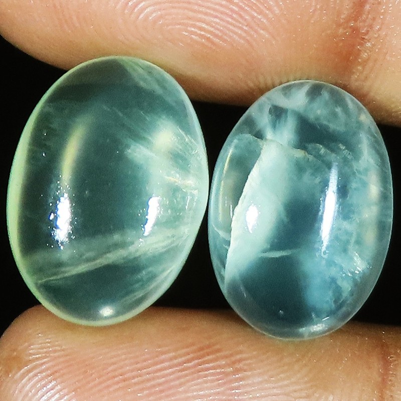 (12X17X06 MM) 25.15 Carat. NATURAL PREHNITE PAIR OVAL CABOCHON LOOSE GEMSTONE