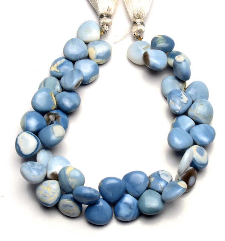 Natural Gem Peru Blue Opal 10mm Approx. Size Heart Shape Beads 8″ Strand 131Cts.
