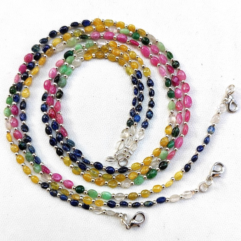 Natural Emerald Ruby Sapphire Gems 5 to 6 mm Size Nugget Beads 20" Necklace gallery