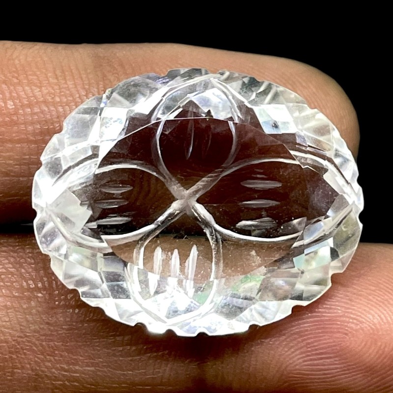 42.80 Cts Natural White Crystal Quartz 28x22mm Oval Carved Pendant Size Gemstone
