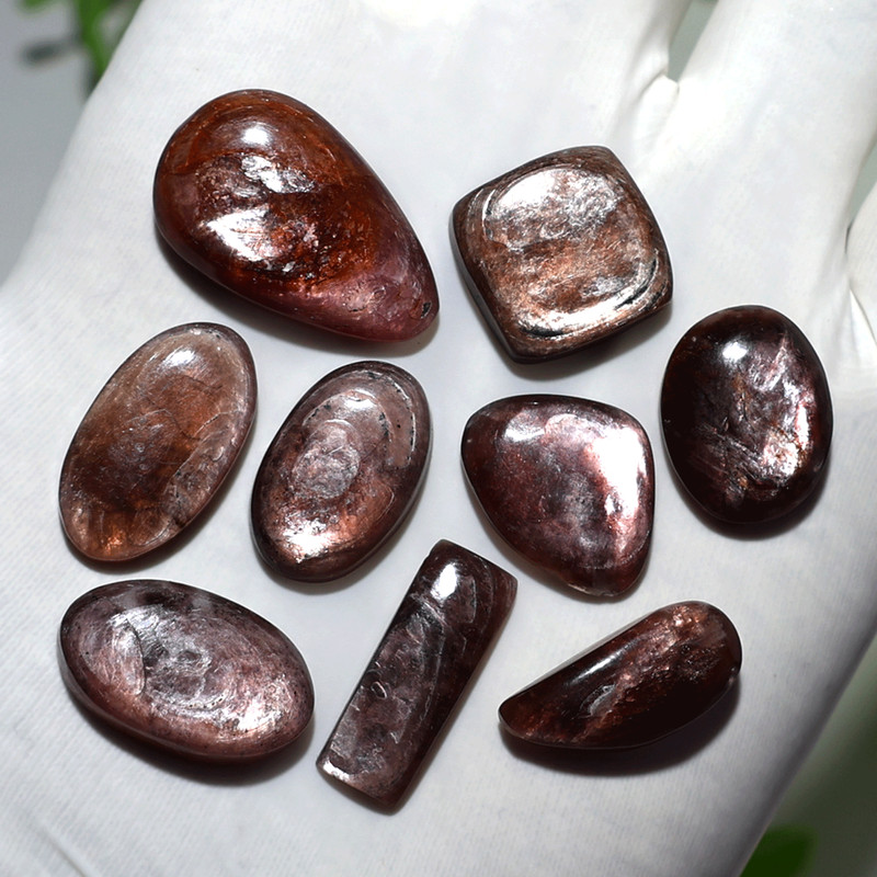 Inner Shine 9 PC Natural Gem Lepidolite 15mm-27mm Rare Cabochon Gemstones Parcel gallery