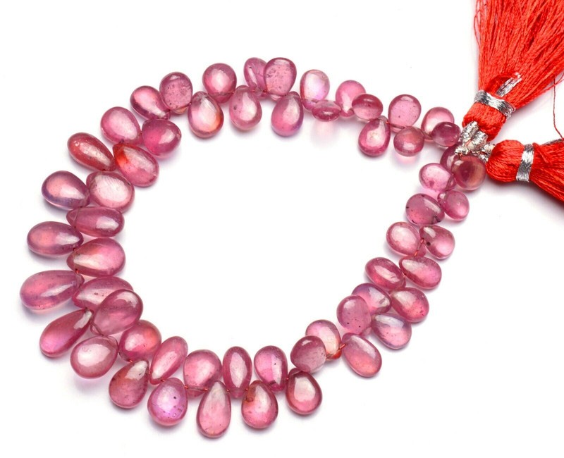 Natural Gem Pink Sapphire 7×5 to 11x8MM Size Smooth Pear Shape Beads 99Cts. 7.5″