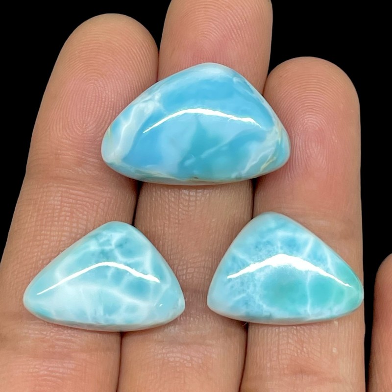 3 Pcs Natural Larimar Cabochon 20-25mm Sky Blue Untreated Jewelry Gemstones Lot
